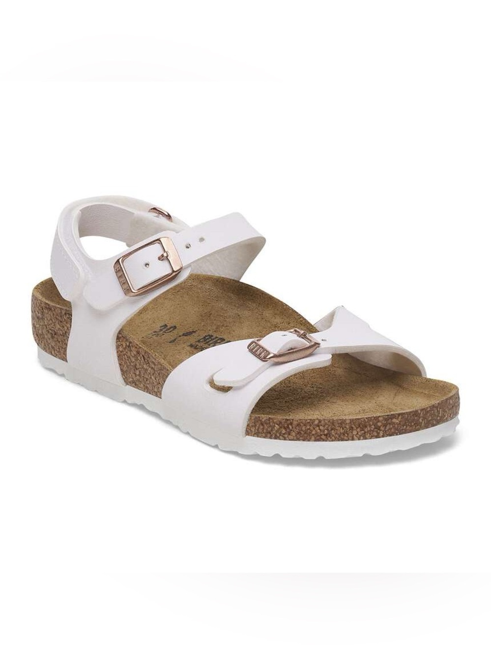 Birkenstock Rio Kids White Leather Sandals with Ankle Strap. Size 10.